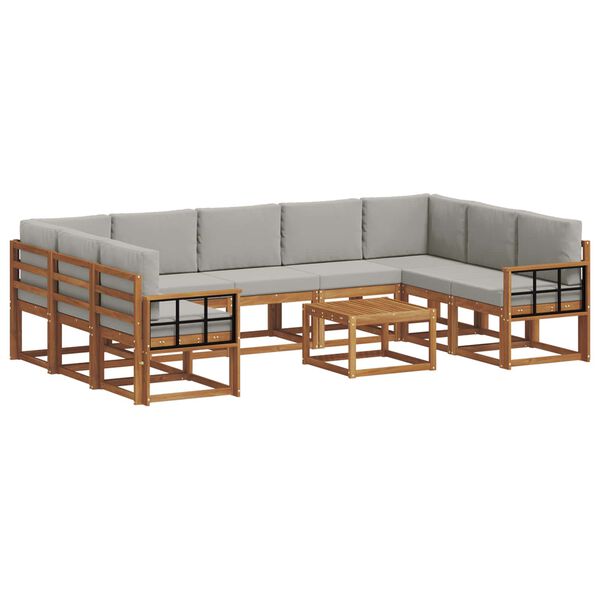 vidaXL Conjunto de Sof&aacute;s para Exterior 10 pcs Cinza Natural e Claro