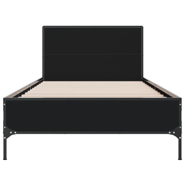 vidaXL Estrutura de cama 75x190 cm derivados de madeira e metal preto