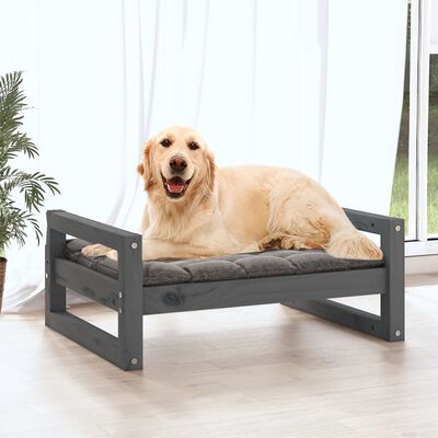 vidaXL Cama para cães 75,5x55,5x28 cm madeira de pinho maciça cinzento