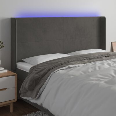 vidaXL Cabeceira de cama c/ LED veludo 163x16x118/128 cm cinza-escuro