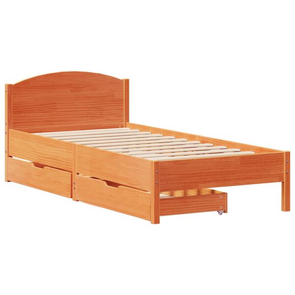 vidaXL Cama sem colch&atilde;o 75x190 cm madeira de pinho maci&ccedil;a castanho-mel
