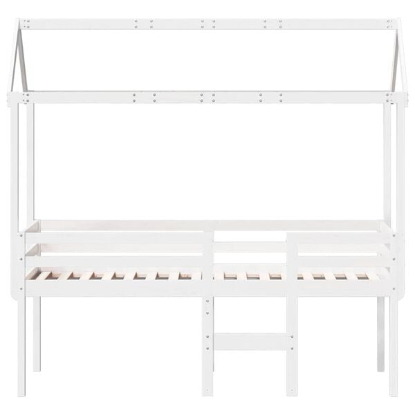 vidaXL Cama alta com telhado 80x200 cm pinho maci&ccedil;o branco