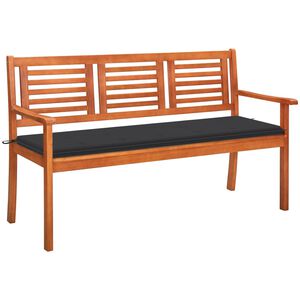 vidaXL Banco de jardim 3 lugares c/ almofad&atilde;o 150 cm eucalipto maci&ccedil;o