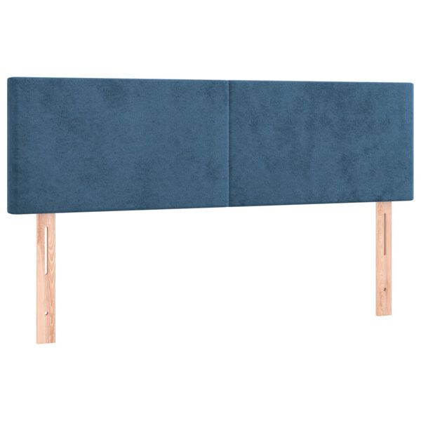vidaXL Cabeceira de cama c/ luzes LED veludo 144x5x78/88cm azul-escuro