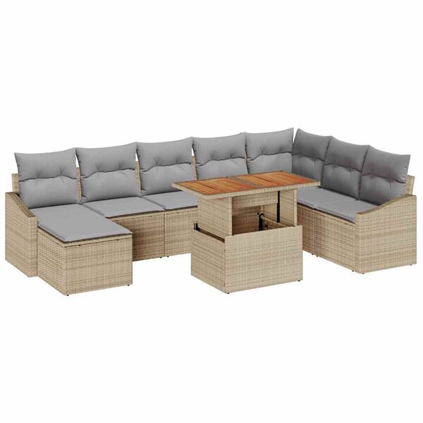 vidaXL Conjunto de Jantar para Jardim com almofada 9 pcs Bege e Cinza