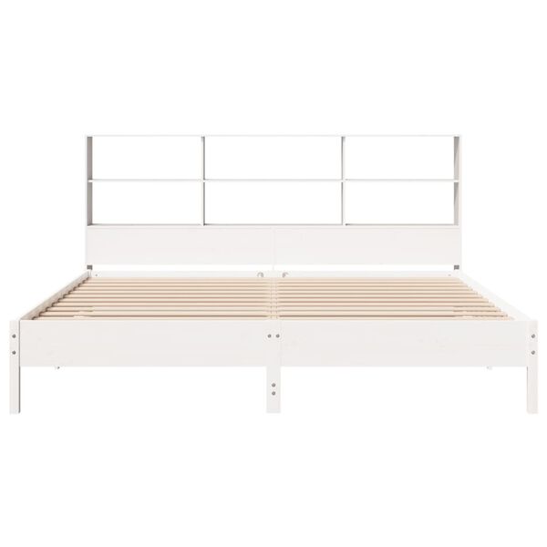 vidaXL Cama com estante sem colch&atilde;o 180x200 cm pinho maci&ccedil;o branco