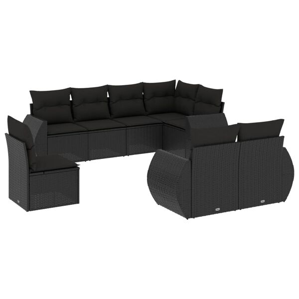 vidaXL 8 pcs conjunto sof&aacute;s de jardim com almofad&otilde;es vime PE preto