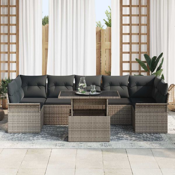 vidaXL Conjunto de Sof&aacute; de Jardim 8 pcs Cinzeto Rattan Sint&eacute;tico