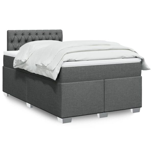vidaXL Cama boxspring com colch&atilde;o 120x190 cm tecido cinzento-escuro