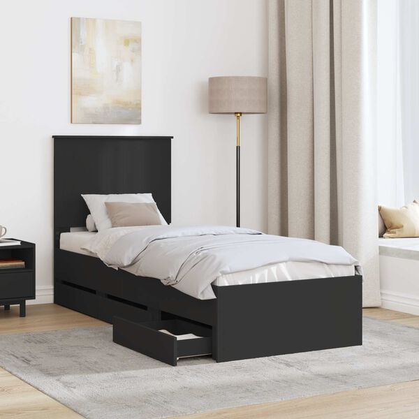 vidaXL Estrutura da Cama Preto 75 x 190 cm Madeira de Engenharia