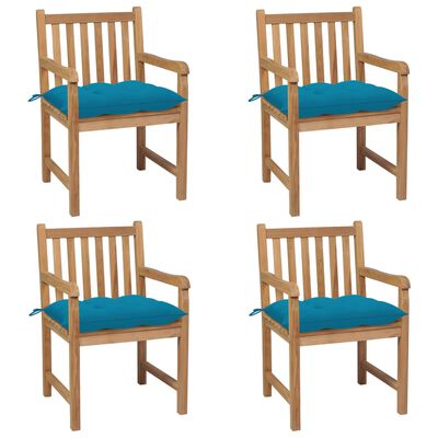 vidaXL Cadeiras de jardim c/ almofadões azul-claro 4 pcs teca maciça