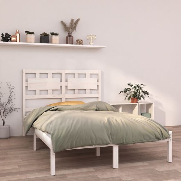 vidaXL Estrutura de cama casal 135x190 cm madeira maci&ccedil;a branco
