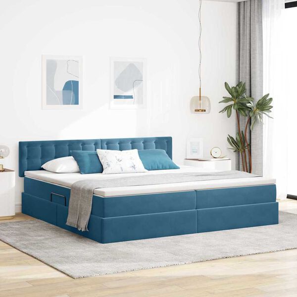 vidaXL Cama com arruma&ccedil;&atilde;o e LED Azul Escuro 200 x 200 cm Veludo