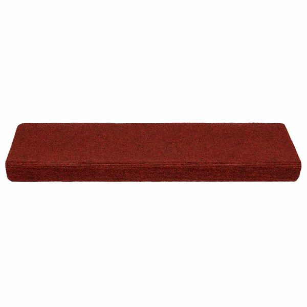 vidaXL Tapetes de escada autoadesivos 10 peças 65x21x4 cm vermelho bordô com borda retangular