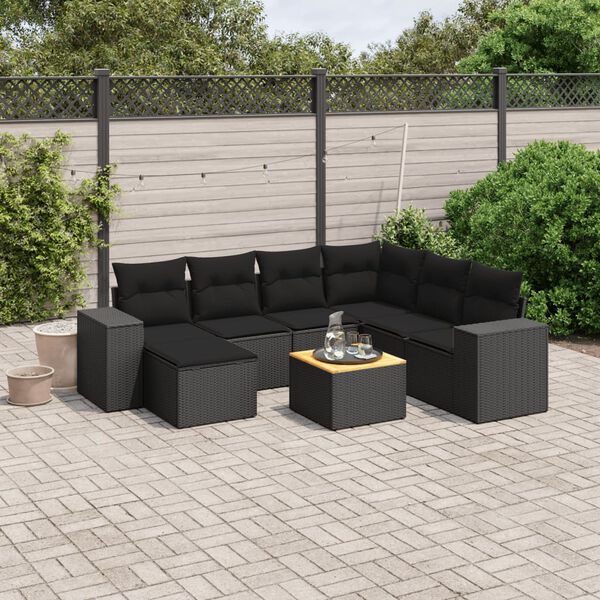 vidaXL 8 pcs conjunto sof&aacute;s de jardim com almofad&otilde;es vime PE preto