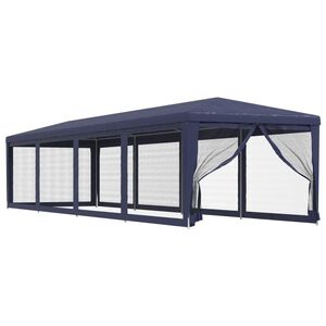 vidaXL Tenda p/ festas c/ 10 paredes laterais em rede 3x12 m PEAD azul