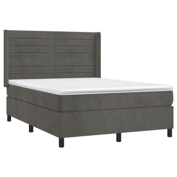 vidaXL Cama box spring c/ colch&atilde;o/LED 140x190cm veludo cinzento-escuro