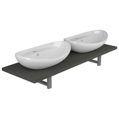 vidaXL Conjunto de móveis de casa banho 3 peças cerâmica cinzento