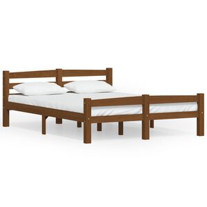 vidaXL Estrutura de cama 140x200 cm pinho maci&ccedil;o castanho mel