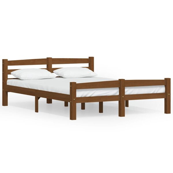 vidaXL Estrutura de cama 140x200 cm pinho maci&ccedil;o castanho mel