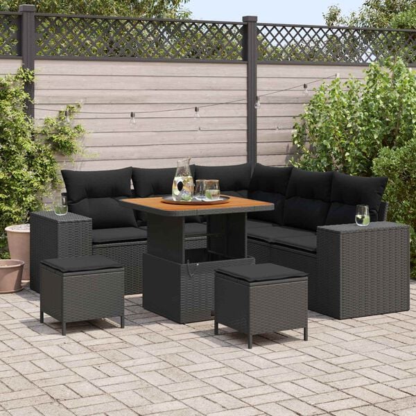 vidaXL Conjunto de Sof&aacute; de Jardim com almofada 8 pcs Preto vime PE