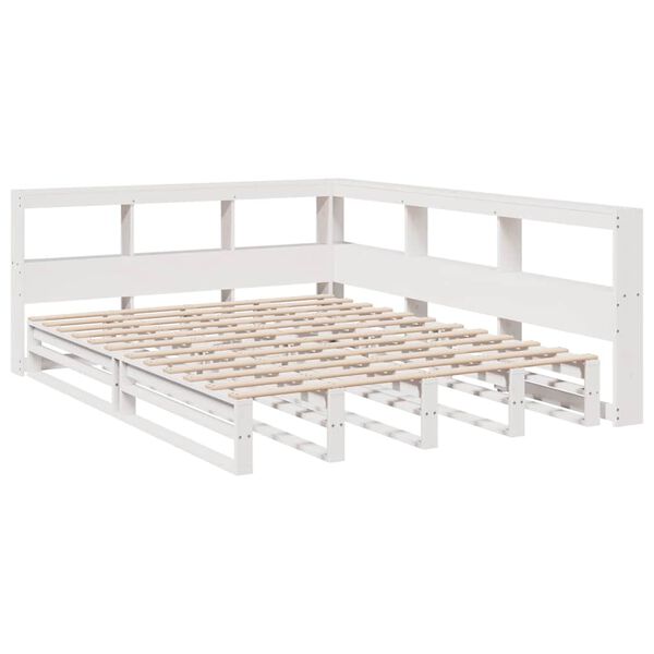 vidaXL Cama com estante sem colch&atilde;o 135x190 cm pinho maci&ccedil;o branco