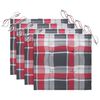 vidaXL Cadeiras de jardim c/ almofadões xadrez vermelho 4 pcs teca