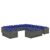 vidaXL 13 pcs conjunto lounge de jardim c/ almofad&otilde;es vime PE cinzento