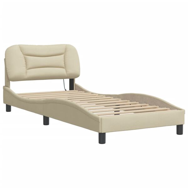 vidaXL Estrutura de cama sem colch&atilde;o Hvar 90x190 cm tecido creme