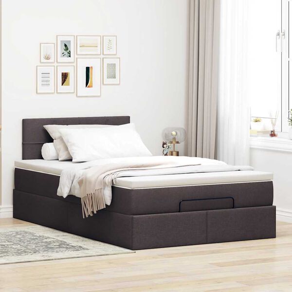 vidaXL Estrutura de cama otomana com colch&atilde;o 120x190cm castanho escuro