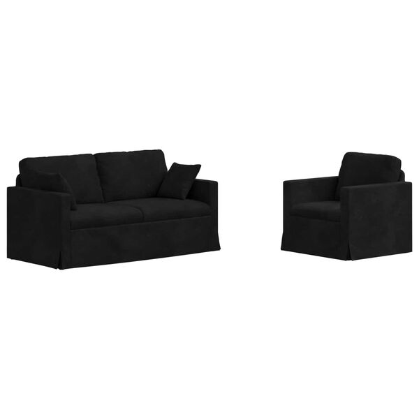 vidaXL Sof&aacute; 2 pcs Preto 158 x 78 x 80 cm Veludo