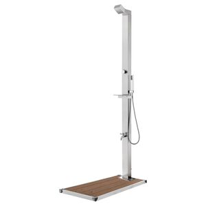 vidaXL Chuveiro de jardim c/ base castanha 225 cm a&ccedil;o inoxid&aacute;vel