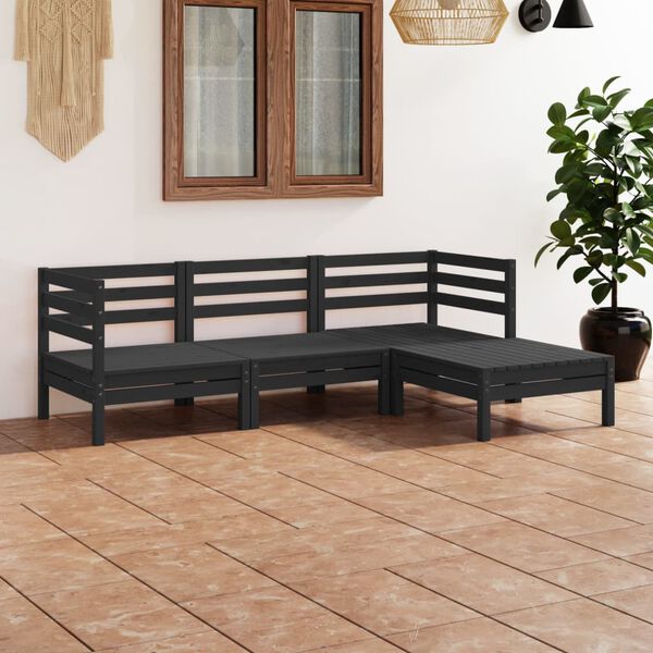 vidaXL 4 pcs conjunto lounge de jardim pinho maci&ccedil;o preto
