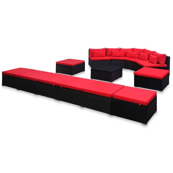 vidaXL Conjunto lounge de jardim c/ almofad&otilde;es 9 pcs vime PE vermelho