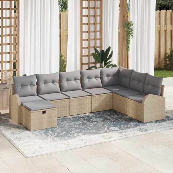 vidaXL Conjunto de Sof&aacute; de Jardim 8 pcs Bege Rattan Sint&eacute;tico