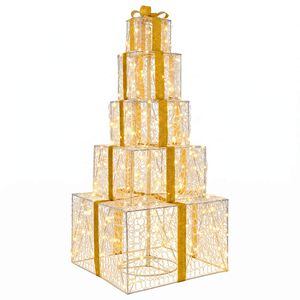 vidaXL Torre de caixas de presentes de Natal LED 250 LED Branco quente