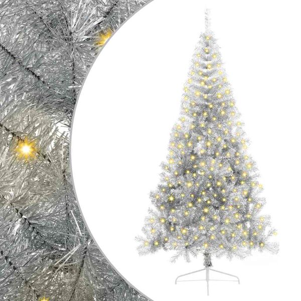 vidaXL &Aacute;rvore de Natal Artificial Pr&eacute;-iluminada Prateado 210 cm PET