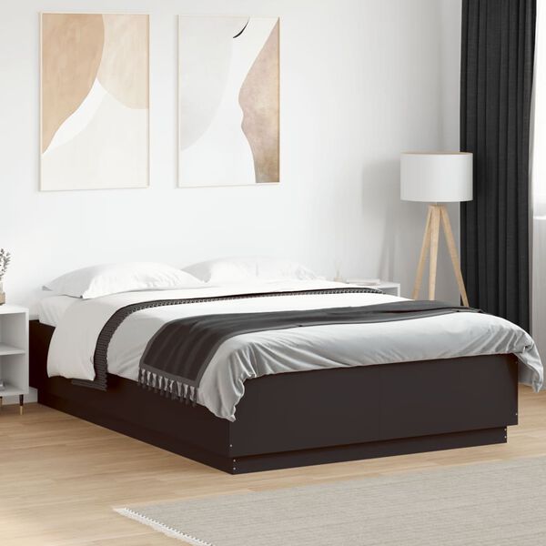 vidaXL Estrutura cama c/ luzes LED 160x200 cm derivados madeira preto