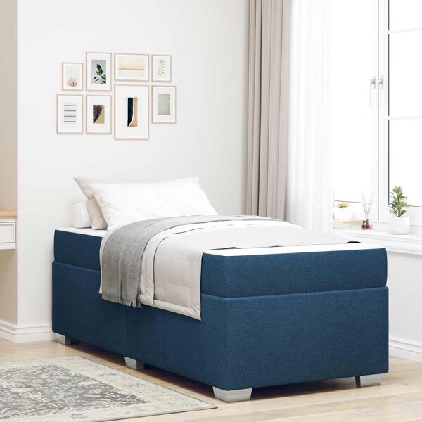 vidaXL Estrutura da Cama com colch&atilde;o Azul 80 x 200 cm tecido