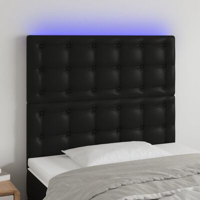 vidaXL Cabeceira cama c/ LED couro artificial 100x5x118/128 cm preto