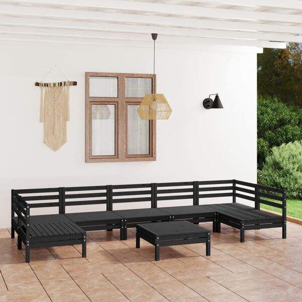 vidaXL 8 pcs conjunto lounge de jardim pinho maci&ccedil;o preto