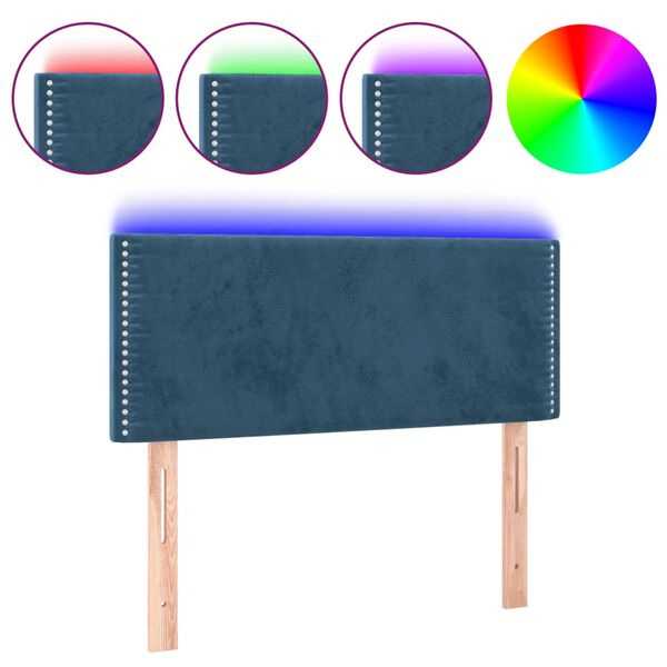 vidaXL Cabeceira de cama c/ luzes LED veludo 100x5x78/88cm azul-escuro
