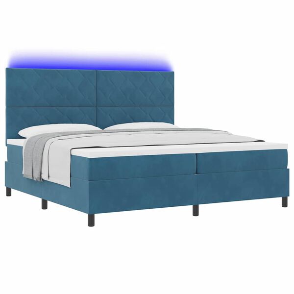 vidaXL Cama Box Spring LED com colch&atilde;o Azul Escuro 200 x 200 cm tecido