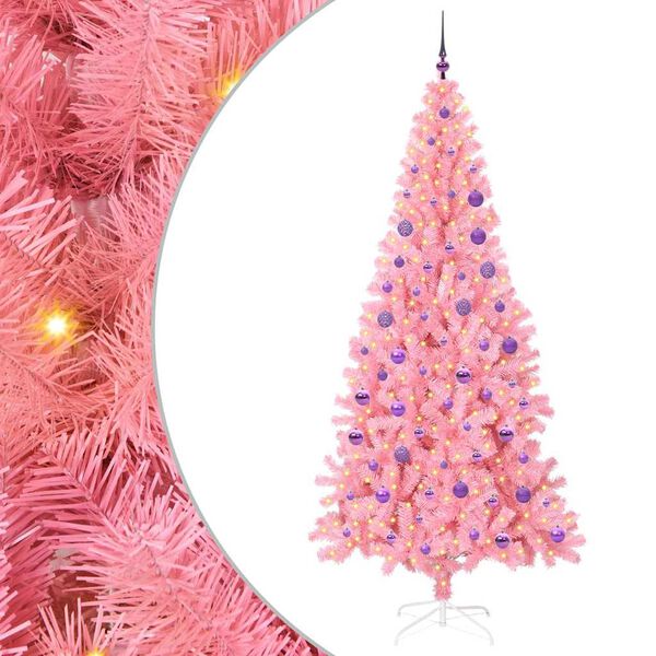 vidaXL &Aacute;rvore de Natal com 300 LEDs com suporte Rosa 180 cm PVC
