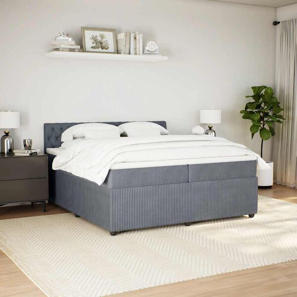 vidaXL Cama com molas/colch&atilde;o 200x200 cm veludo cinzento-escuro