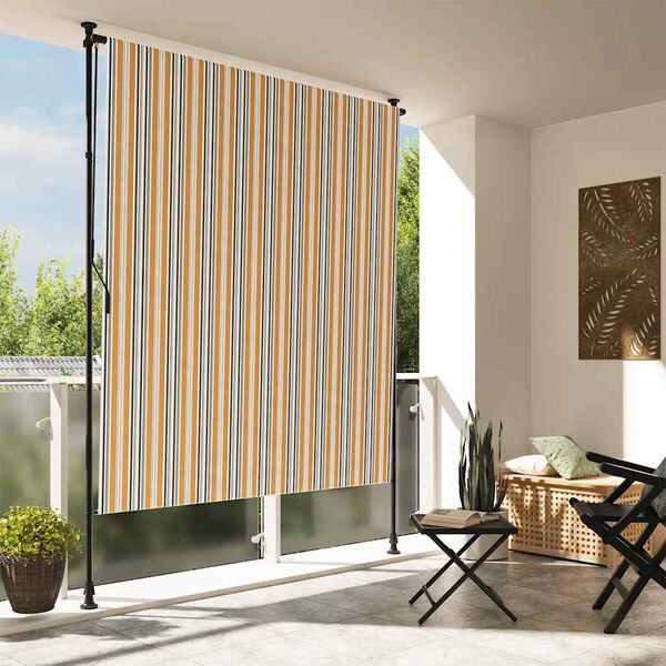 vidaXL Estore de rolo exterior 150x270 cm tecido/a&ccedil;o amarelo e branco