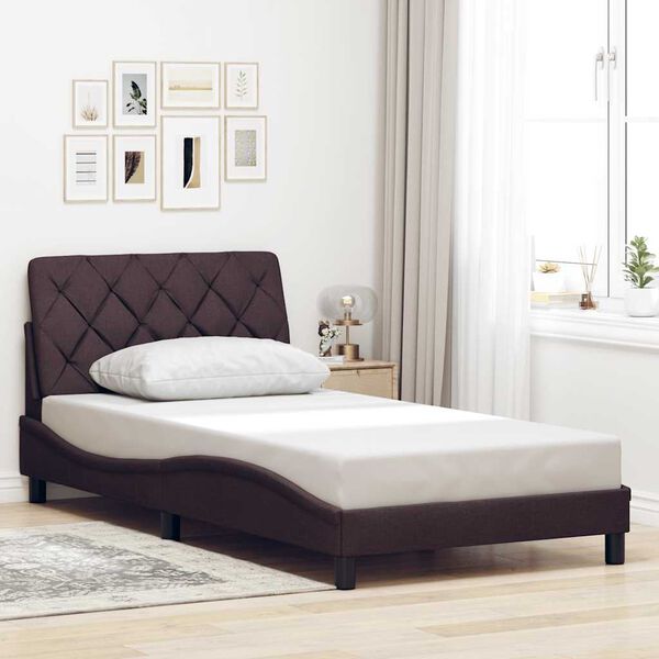 vidaXL Estrutura de cama sem colch&atilde;o 100x200 cm tecido castanho-escuro