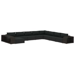 vidaXL 11 pcs conjunto lounge de jardim c/ almofad&otilde;es vime PE preto