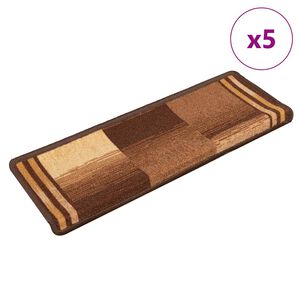 vidaXL Tapetes de escadas adesivos 5 pcs 65x21x4 cm castanho