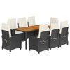 vidaXL 9 pcs conjunto de jantar p/ jardim c/ almofad&otilde;es vime PE preto